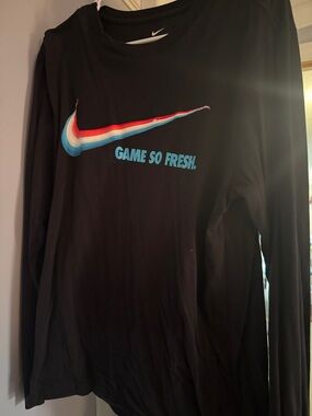 Nike Black Long-Sleeve Tee with Multi-Color Swoosh